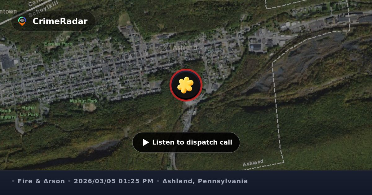 Construction vehicle on fire at Oak and 10th streets, Ashland PA ...
