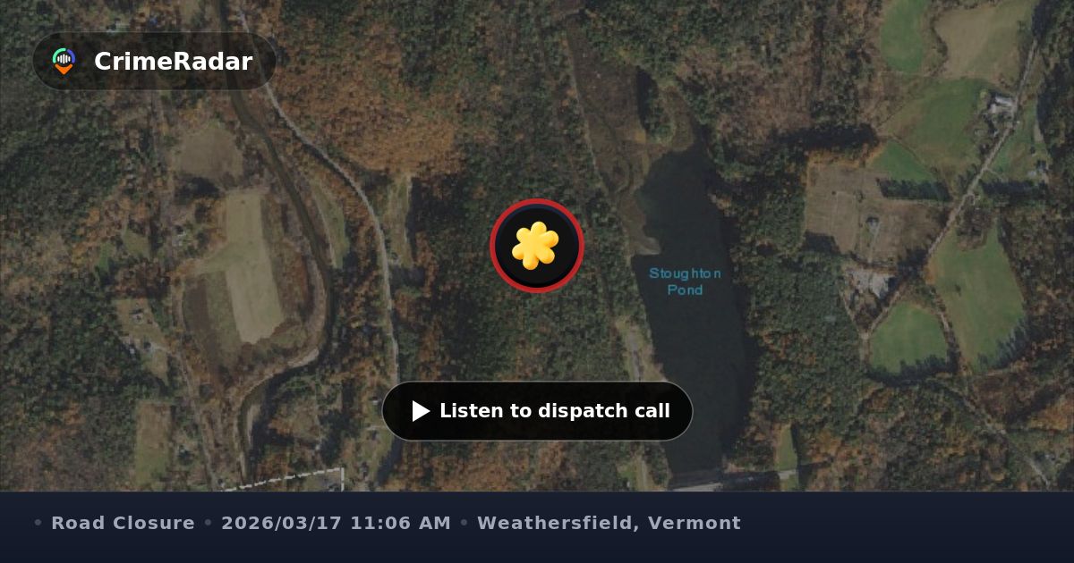 Tree blocking roadway on Stoughton Pond Road, Weathersfield VT | CrimeRadar