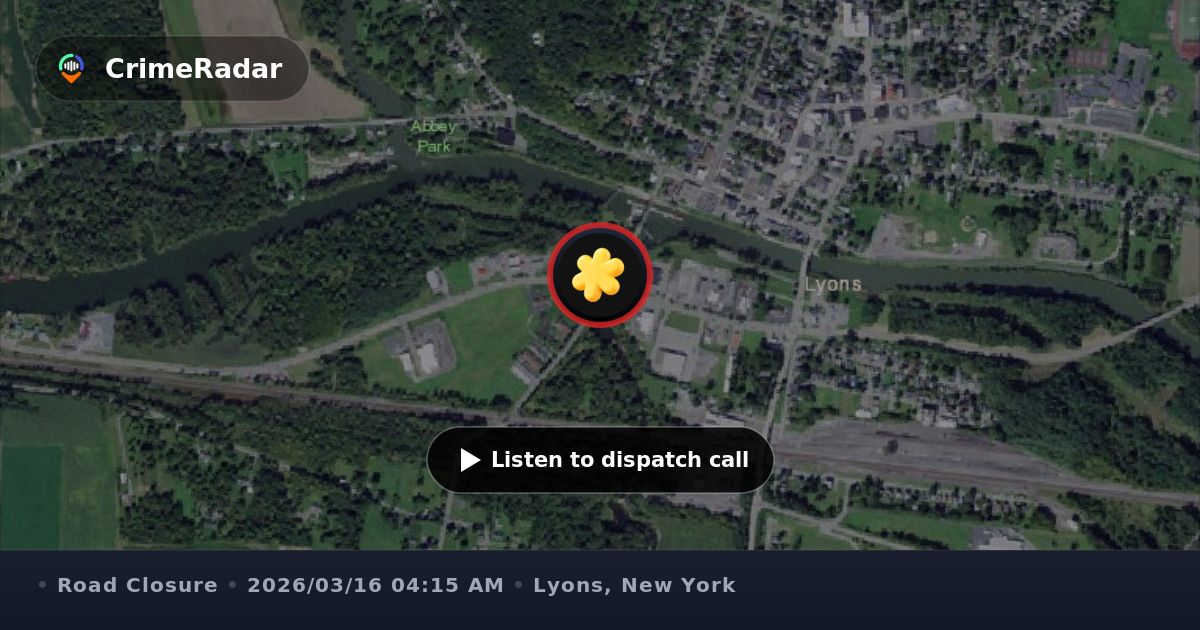 Tree blocking roadway on Ashley Street in Lyons, Lyons NY | CrimeRadar