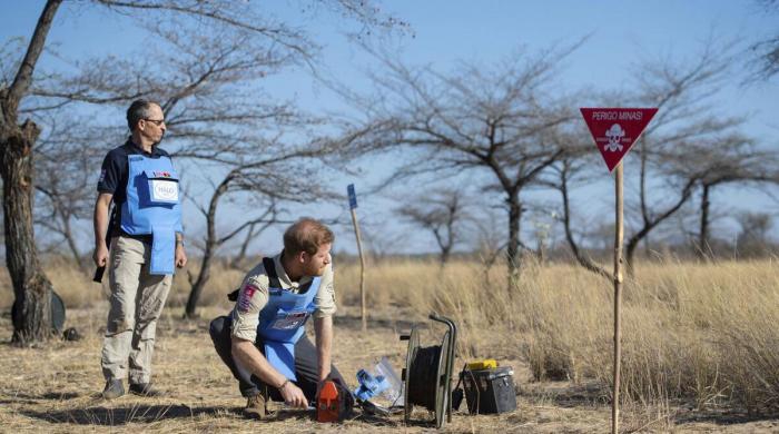Harry returns alone Angola retrace Diana’s landmin