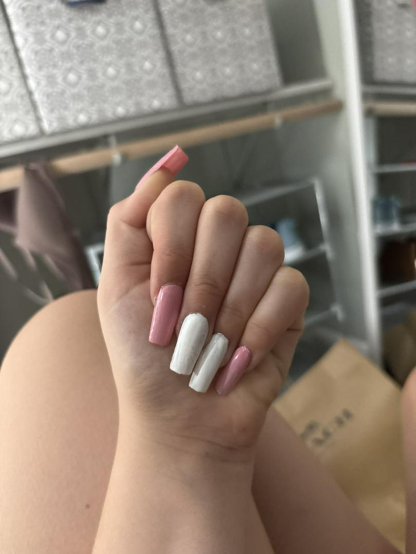 Pink and white nails from modern nails in west bend very cute and stylish