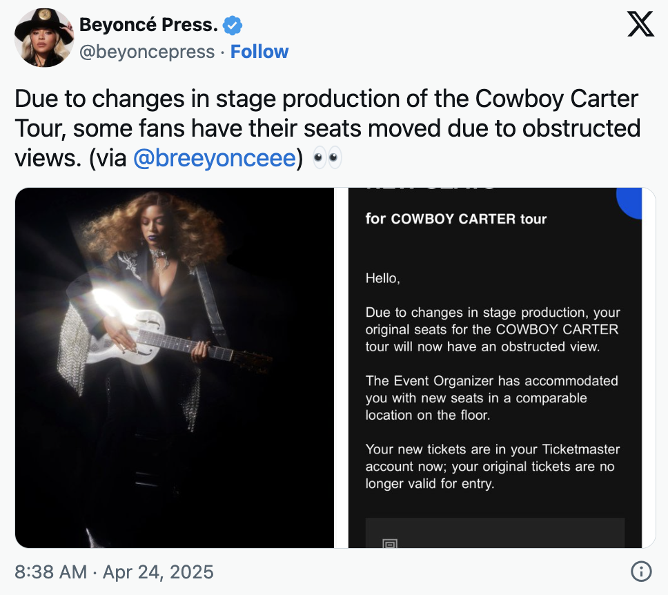 Beyoncé Seat Switch Drama?! 🎟️