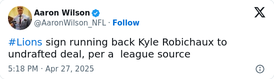 Lions Add Bruiser Robichaux to RB Room