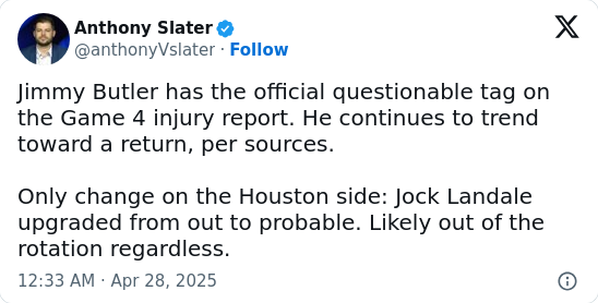 Will Buckets Return for Game 4 vs Rockets?