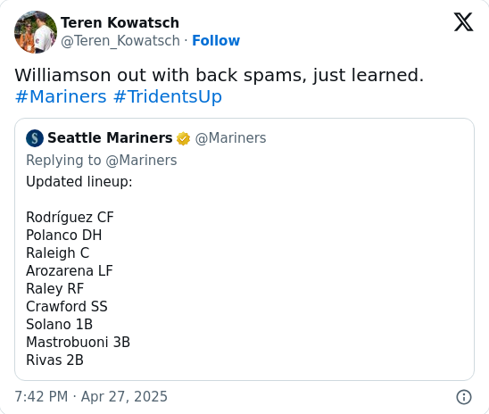 Williamson Scratched—Back Spasms or Bad Luck?