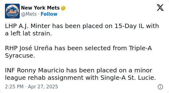 Mets Shuffle Deck After Minter Injury
