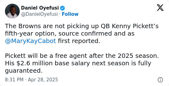 Browns QB Room Shake-Up: Pickett Out?