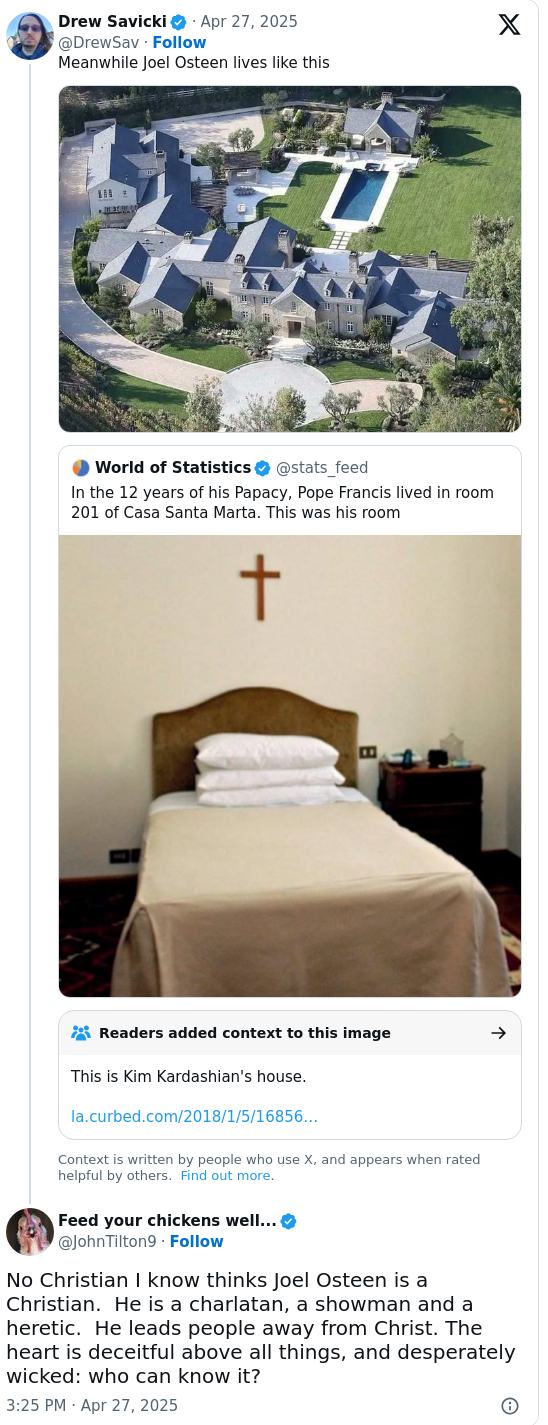 Joel Osteen’s Mansion vs. The Pope’s Room?!