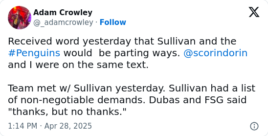 Sully Out: Demands Too Much for Pens?