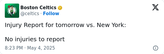 Full-Strength Celtics Ready for Knicks Clash