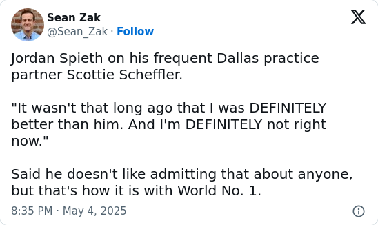 Spieth Tips His Cap to Scheffler’s Dominance