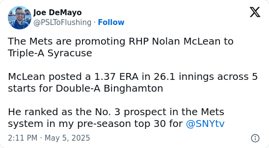 Mets Call Up McLean—Rotation Savior?