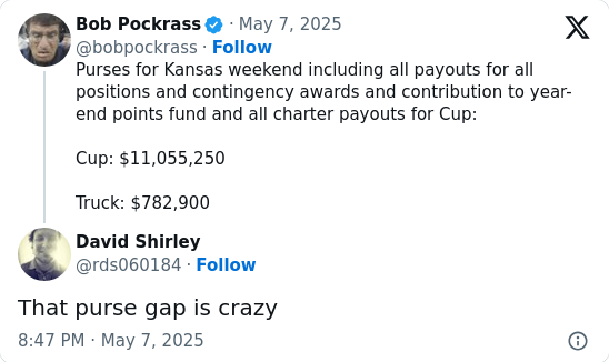 Kansas Payout Drama: Cup vs. Trucks