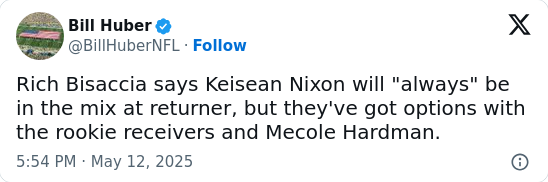 Nixon’s Returner Role Up for Grabs?