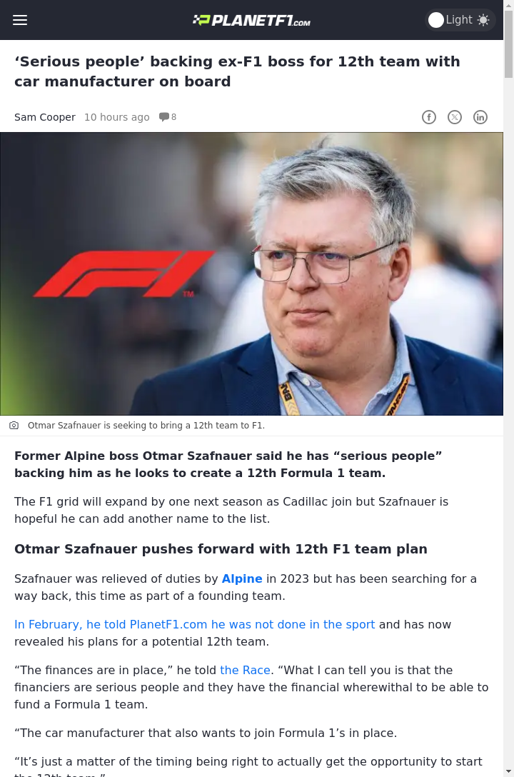 Otmar Eyes F1 Comeback with 12th Team?