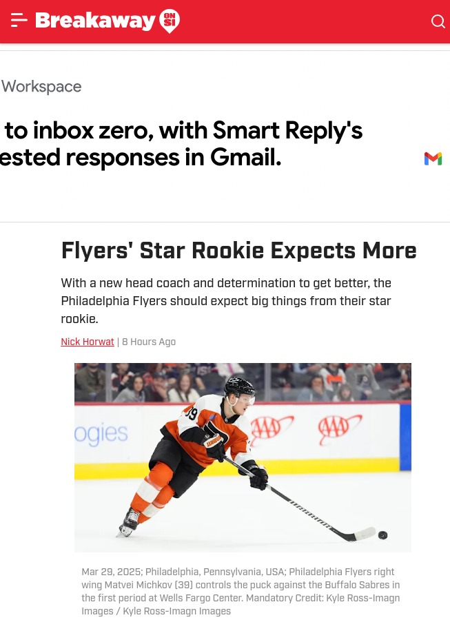 Michkov Hungry for More After Rookie Surge