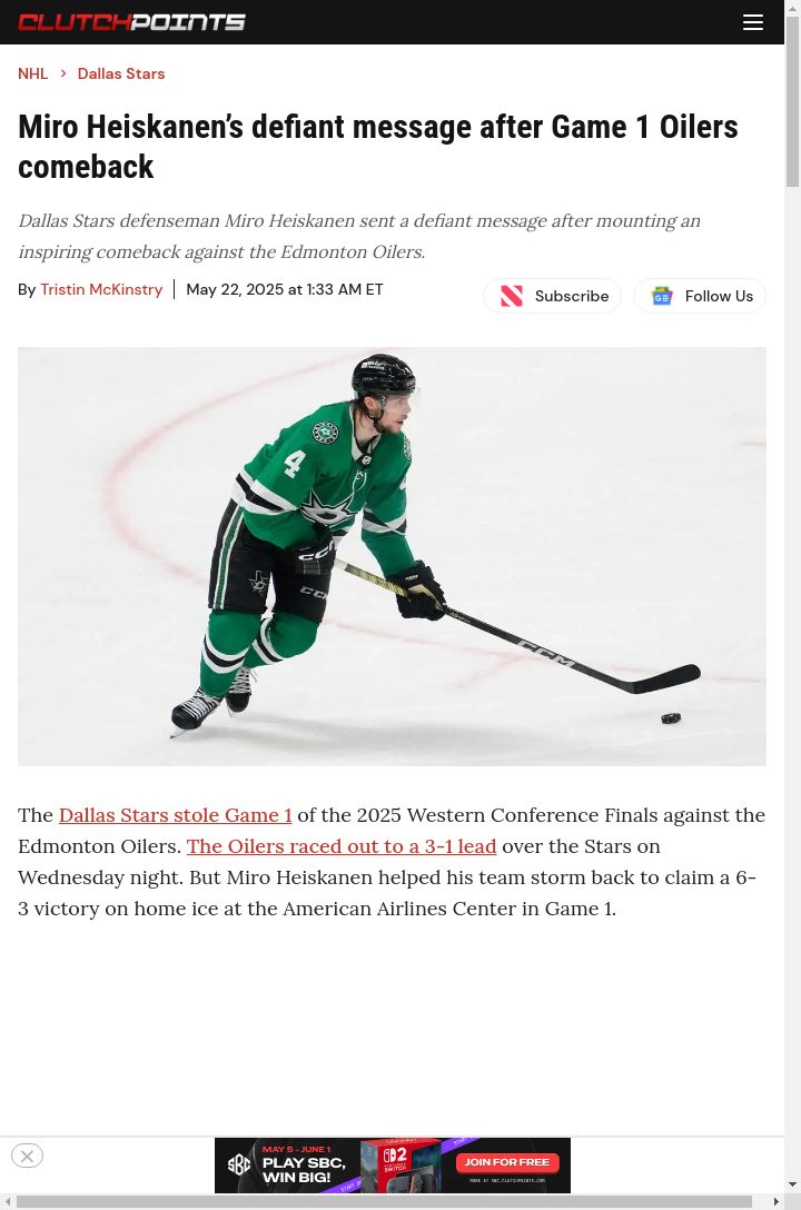 Heiskanen’s Heroics: Stars Rally Past Oilers