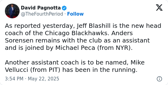 Peca Swaps Blueshirts for Blackhawks Bench