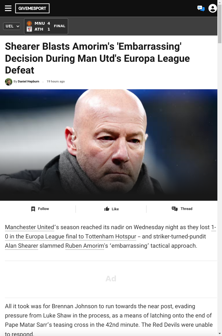 Shearer Rips Amorim’s Maguire Gamble