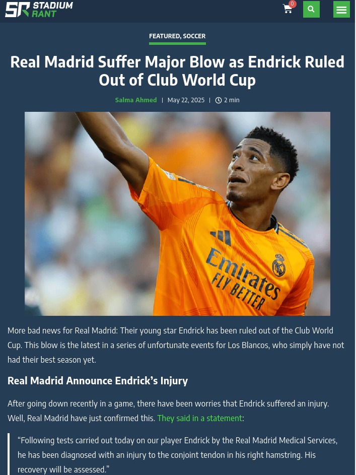 Endrick Injury Adds to Los Blancos’ Woes