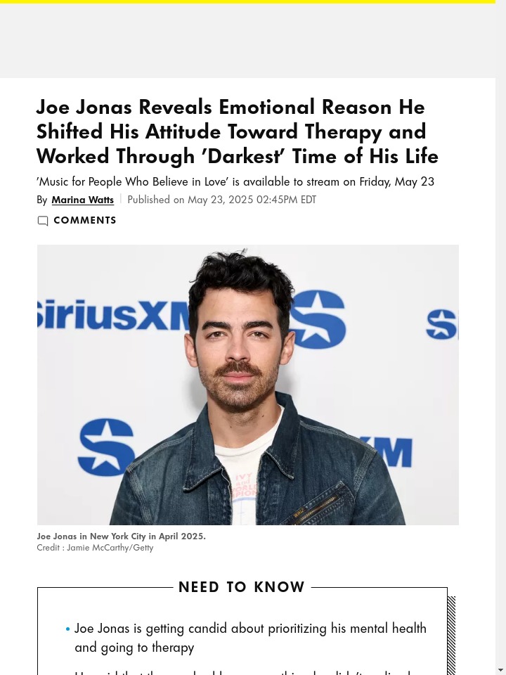 Joe Jonas Gets Real About Therapy