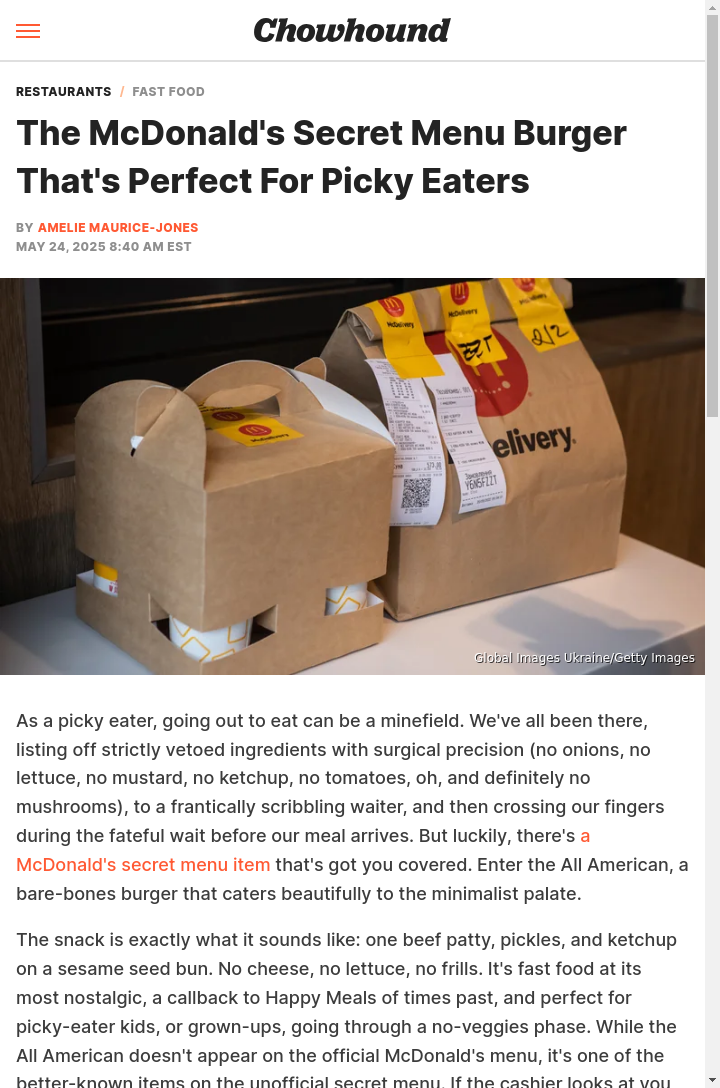 McDonald's Secret Burger for Picky Eaters
