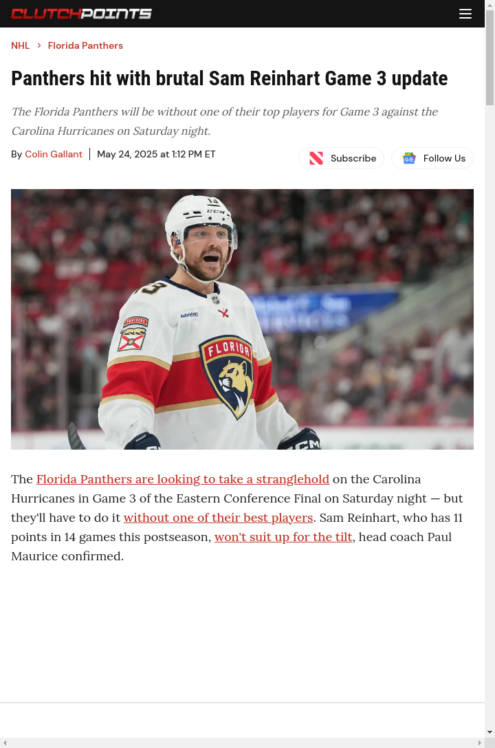 Reinhart Out: Can Cats Survive Game 3?
