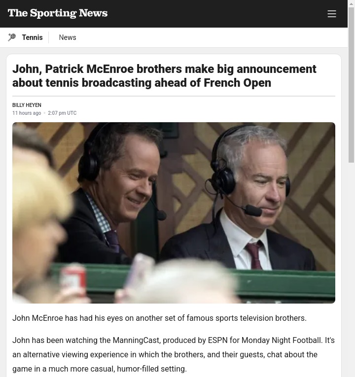 McEnroe Bros Eye ManningCast for Tennis!