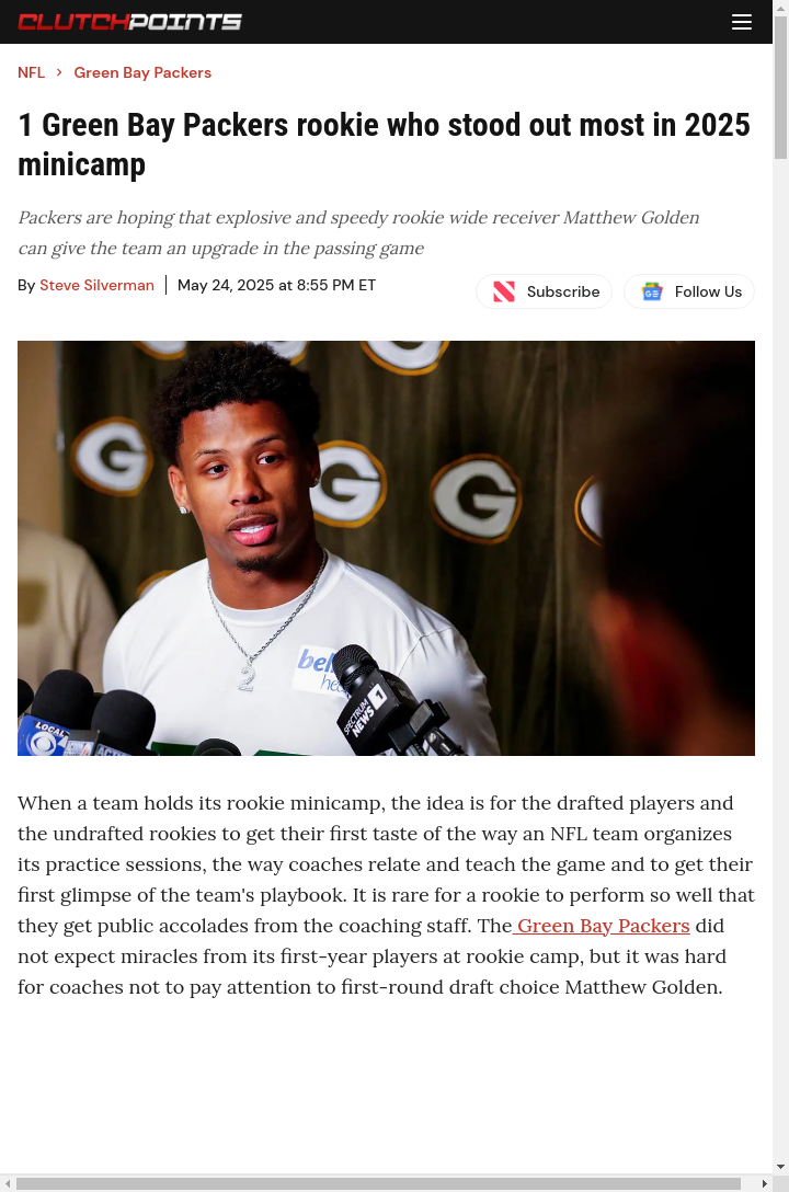 Golden Shines Bright at Packers Minicamp