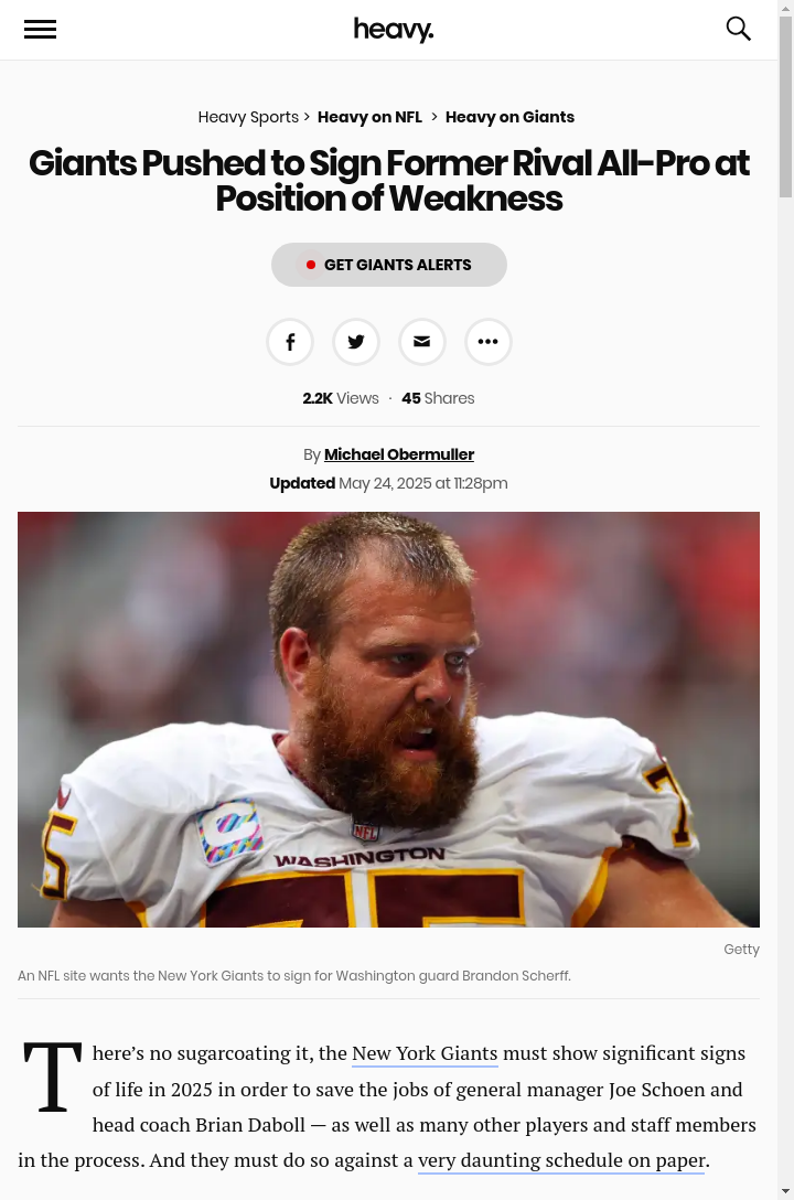 Should Big Blue Chase Scherff for RG Help?
