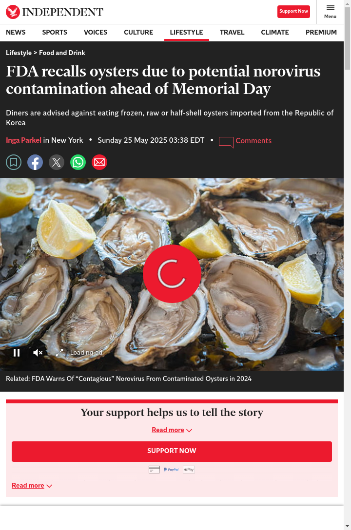 Oyster Recall Right Before Memorial Day?!