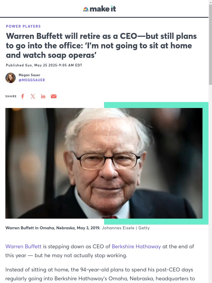 Buffett’s Not Retiring—Just Changing Seats