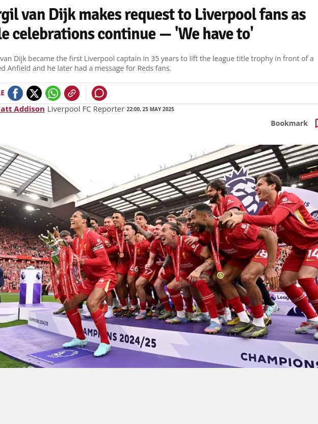 Van Dijk Calls for Epic Reds Parade