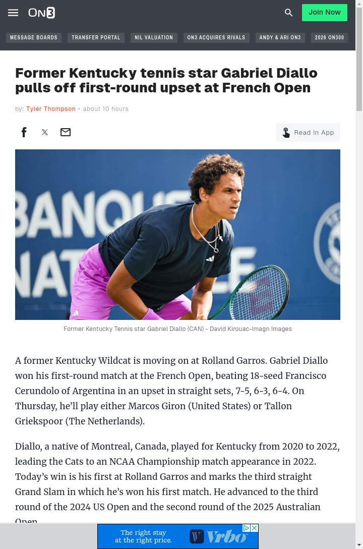 Wildcat Diallo Stuns No. 18 at Roland Garros