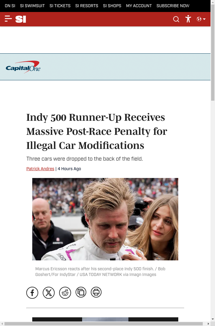 Ericsson’s Indy 500 Dream Dashed by DQ