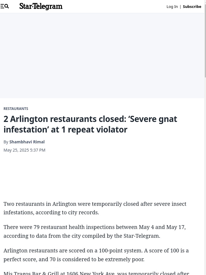 Arlington Eateries Shut Down Over Bugs!
