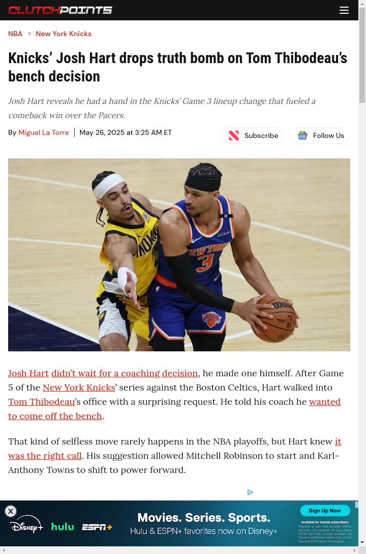 Hart’s Bold Bench Move Ignites Knicks’ Comeback