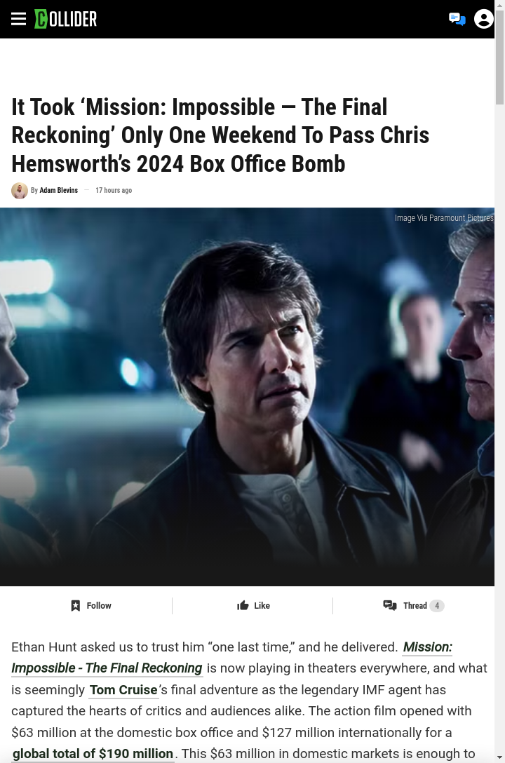 Tom Cruise Outscores Hemsworth Again! 🎬