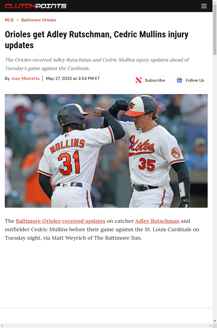 Rutschman & Mullins Injury Updates: O’s Hopeful