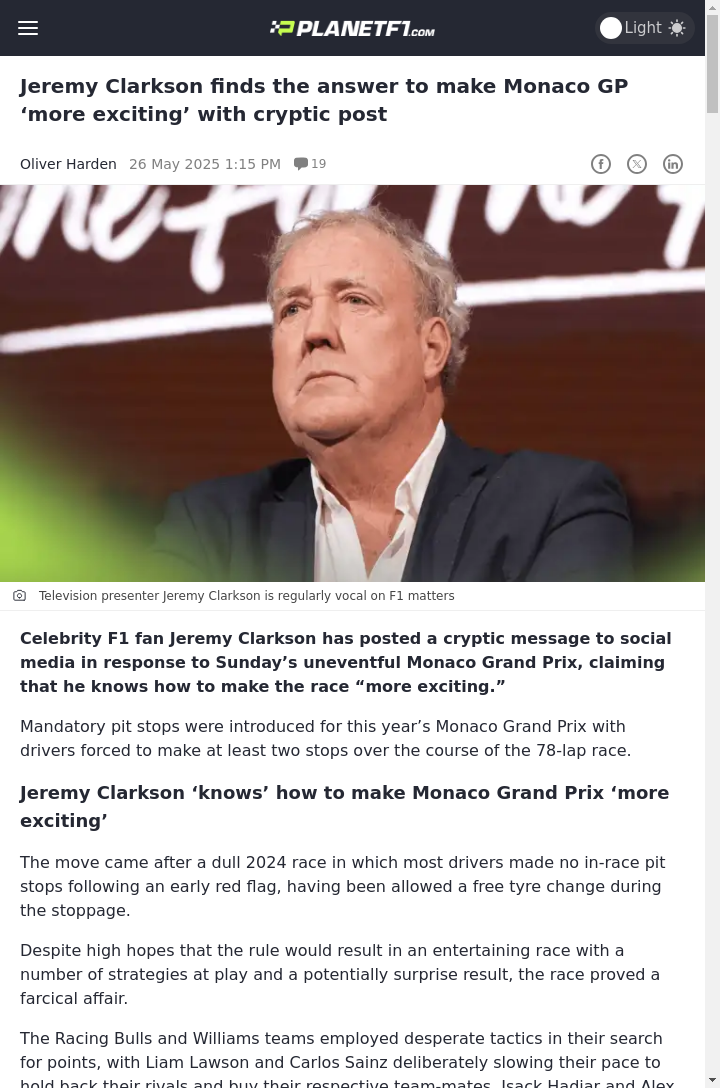 Clarkson’s Secret Fix for Monaco Boredom?
