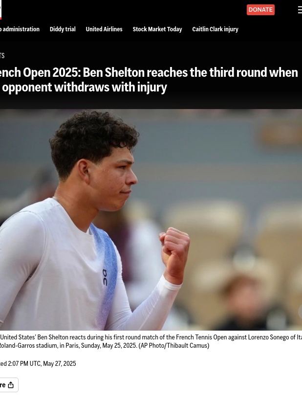Shelton Gets a Free Pass at Roland-Garros