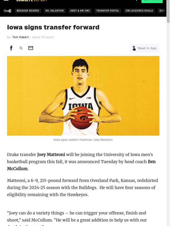 Hawkeyes Nab Drake’s Matteoni—Rivalry Brewing?