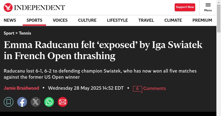 Swiatek Schools Raducanu Again at Roland Garros