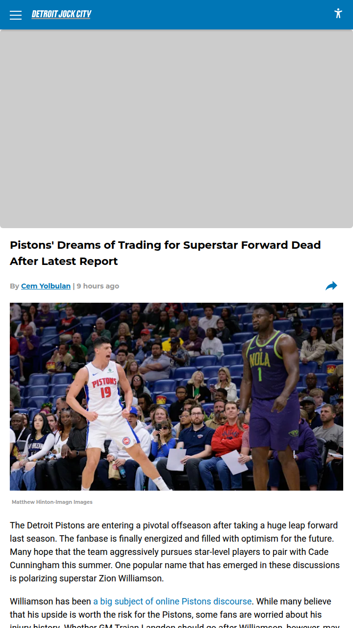 Zion to Detroit? Not Happening This Summer