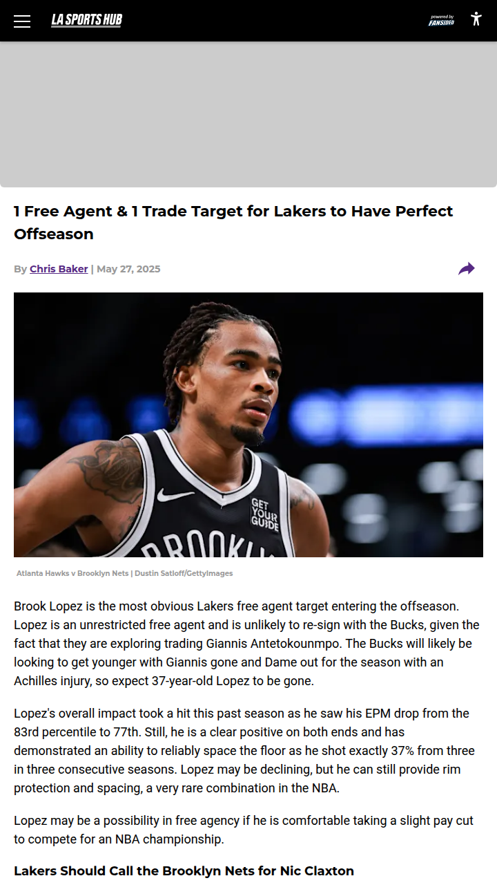 Lakers’ Big Man Wishlist: Lopez or Claxton?