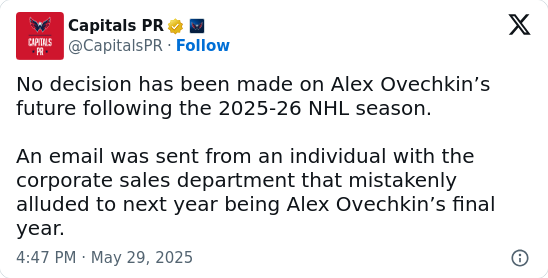 Ovi Retirement Rumor Sparks Caps Chaos
