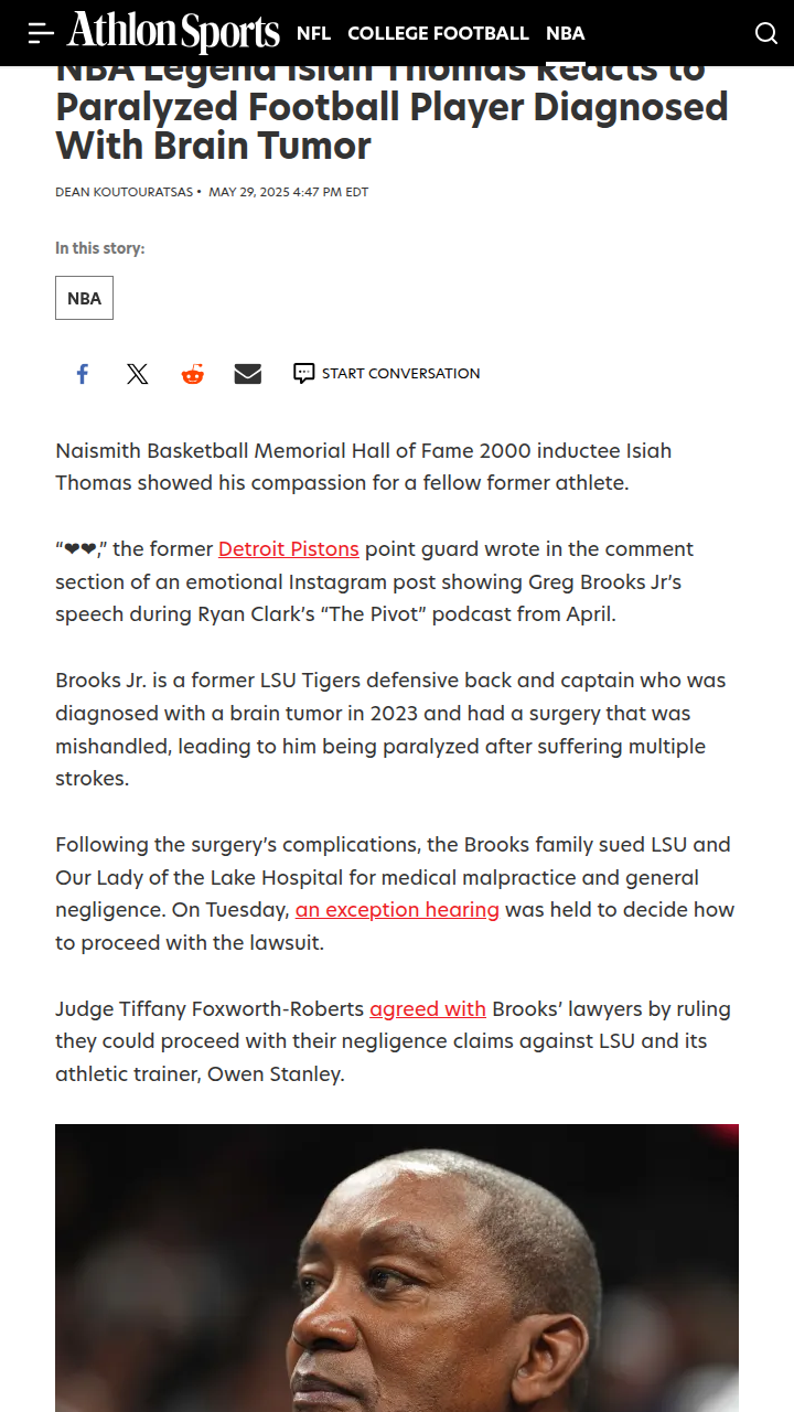 Isiah Thomas Shows Love for Greg Brooks Jr.