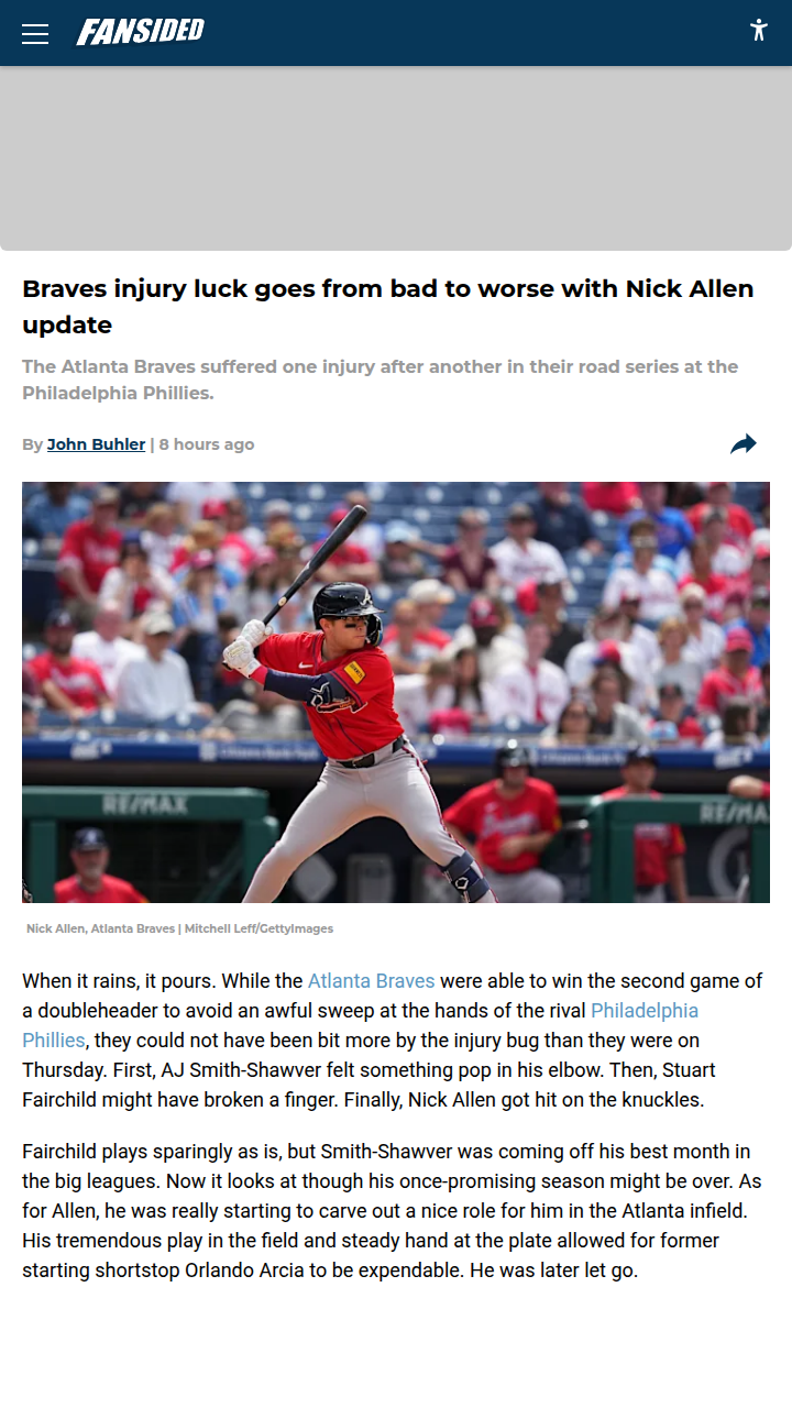 Braves Injury Woes Hit New Low vs. Phillies