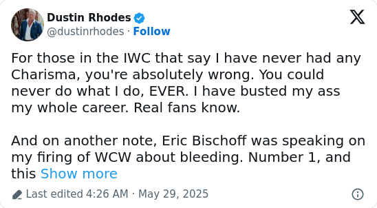 Dustin Rhodes Fires Back at Charisma Critics