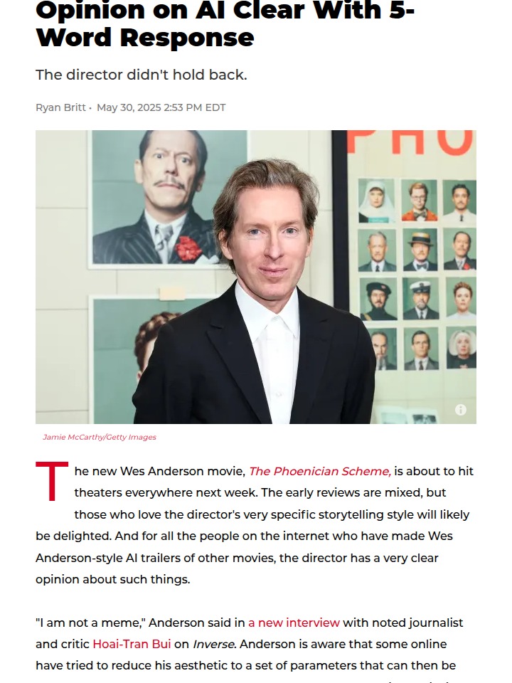 Wes Anderson Claps Back at AI Memes 🤨
